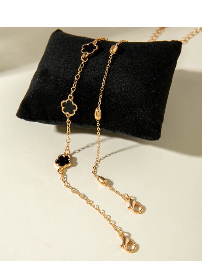 Happy D 18K Gold-Plated Stainless Steel Four-Leaf Clover Flower Anklet, Luxury and Elegant Jewelry, Suitable for Daily Wear, Beach, and Vacation - Image 4